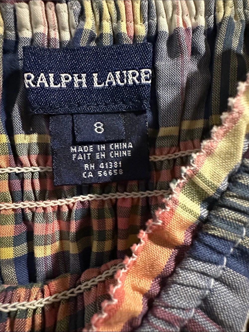 Ralph Lauren Pink, Navy & Cream Plaid Sundress with Ruffle Hem